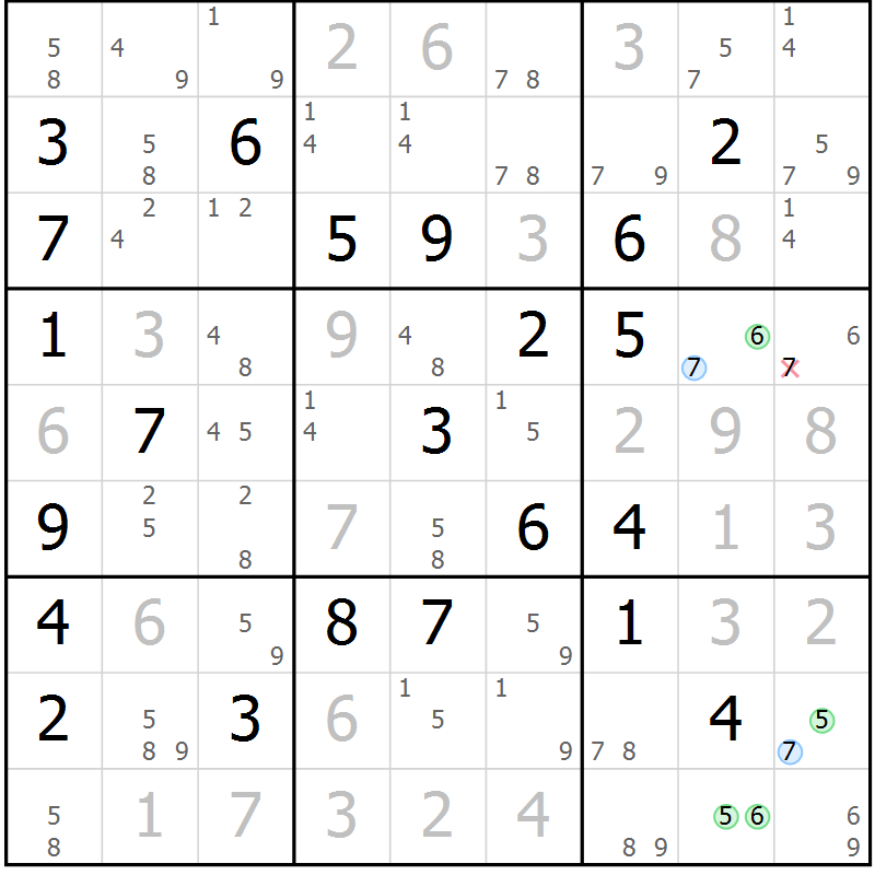 Position des candidats pour la solution de la Gr 13 page 16 du magazine de sudoku Suprême n° 023