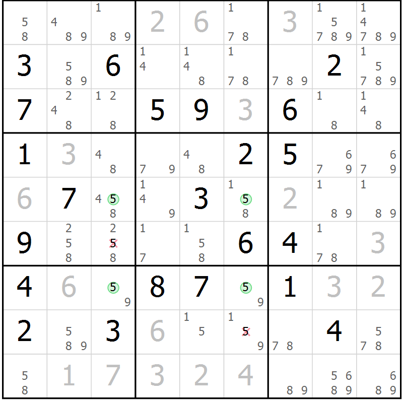 Position des candidats pour la solution de la Gr 13 page 16 du magazine de sudoku Suprême n° 023