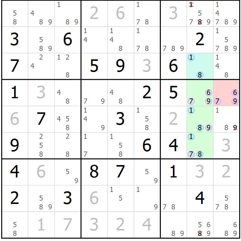 Position des candidats pour la solution de la Gr 13 page 16 du magazine de sudoku Suprême n° 023