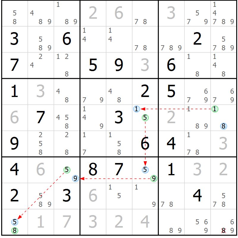 Position des candidats pour la solution de la Gr 13 page 16 du magazine de sudoku Suprême n° 023