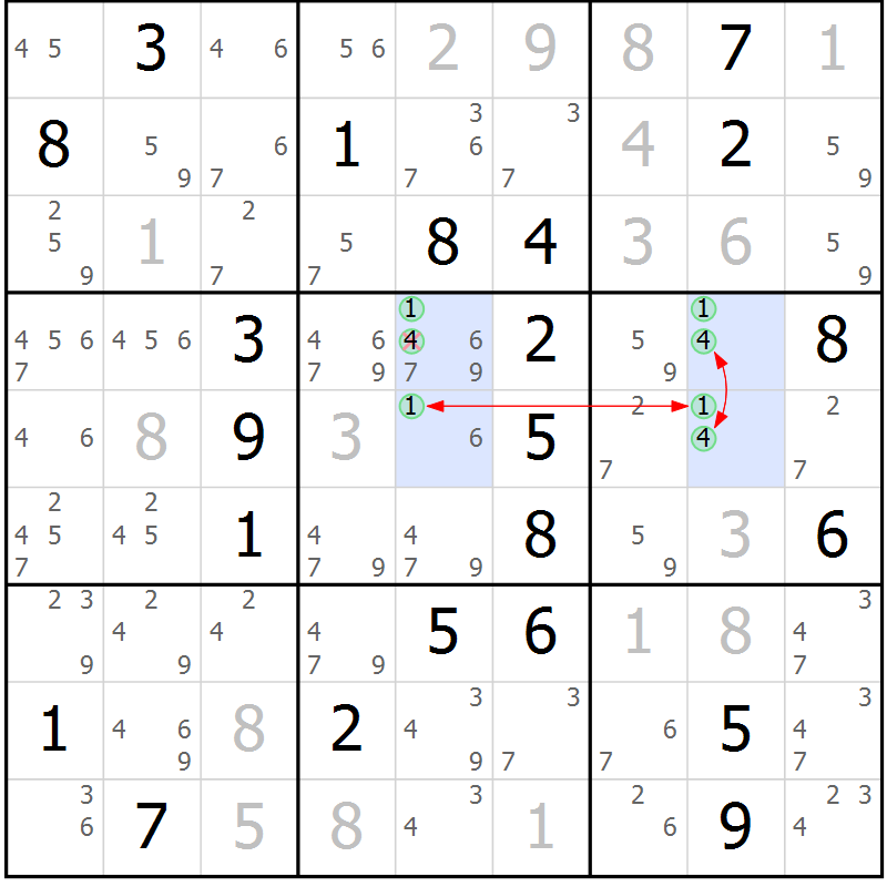 Position des candidats pour la solution de la Gr 14 page 17 du magazine de sudoku Suprême n° 023