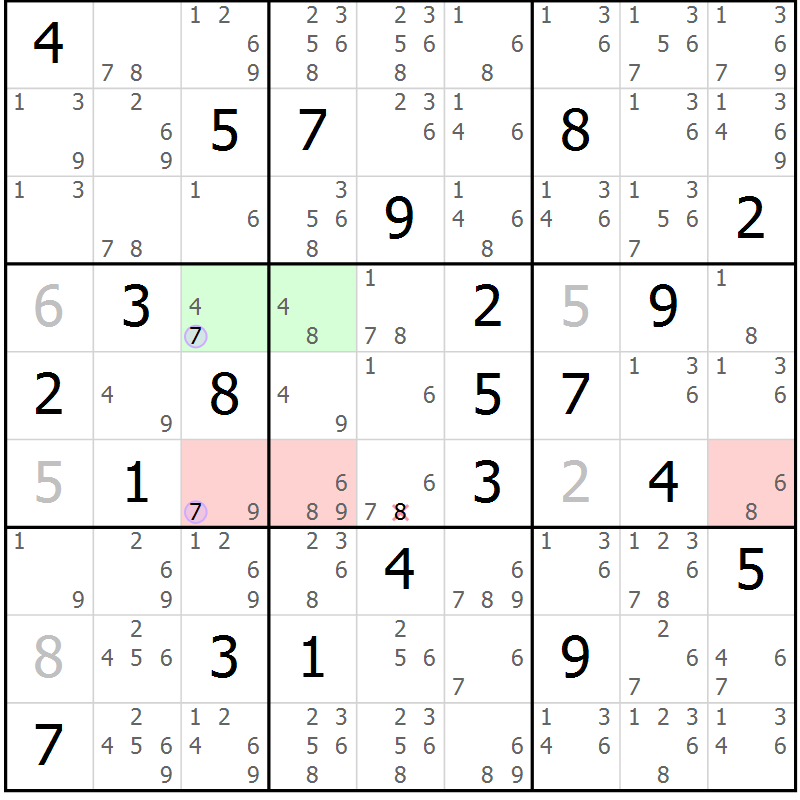 Position des candidats pour la solution de la Gr 15 page 18 du magazine de sudoku Suprême n° 023