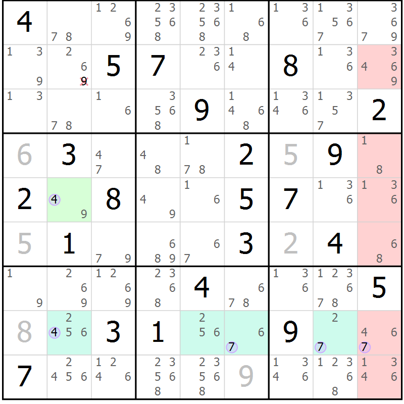 Position des candidats pour la solution de la Gr 15 page 18 du magazine de sudoku Suprême n° 023