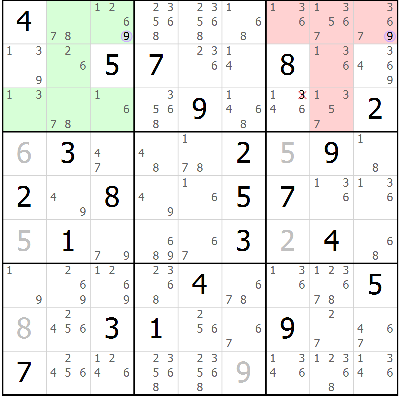 Position des candidats pour la solution de la Gr 15 page 18 du magazine de sudoku Suprême n° 023