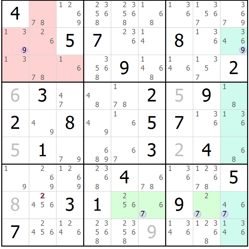Position des candidats pour la solution de la Gr 15 page 18 du magazine de sudoku Suprême n° 023