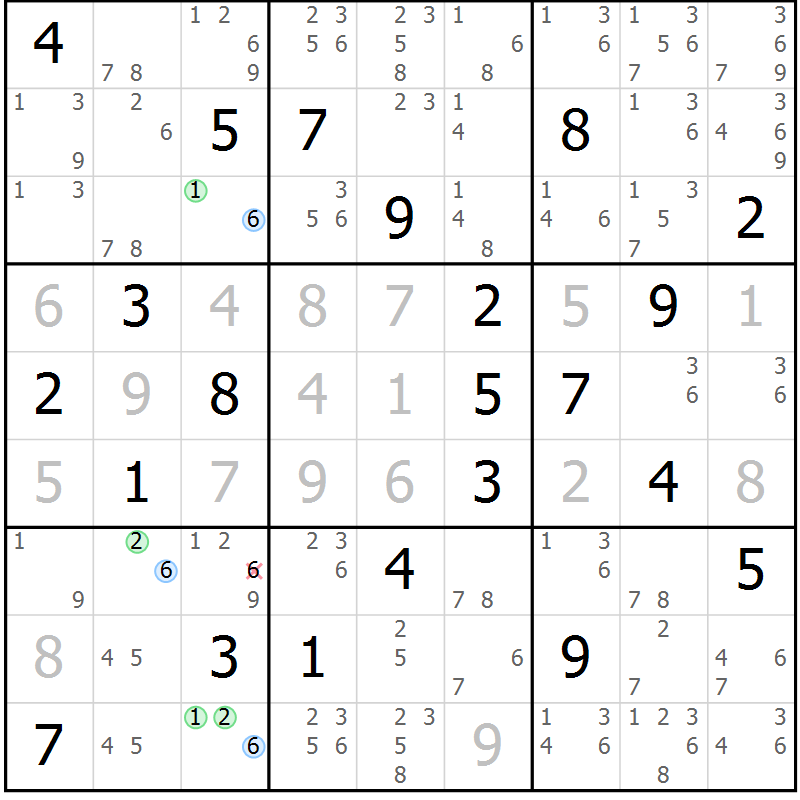 Position des candidats pour la solution de la Gr 15 page 18 du magazine de sudoku Suprême n° 023