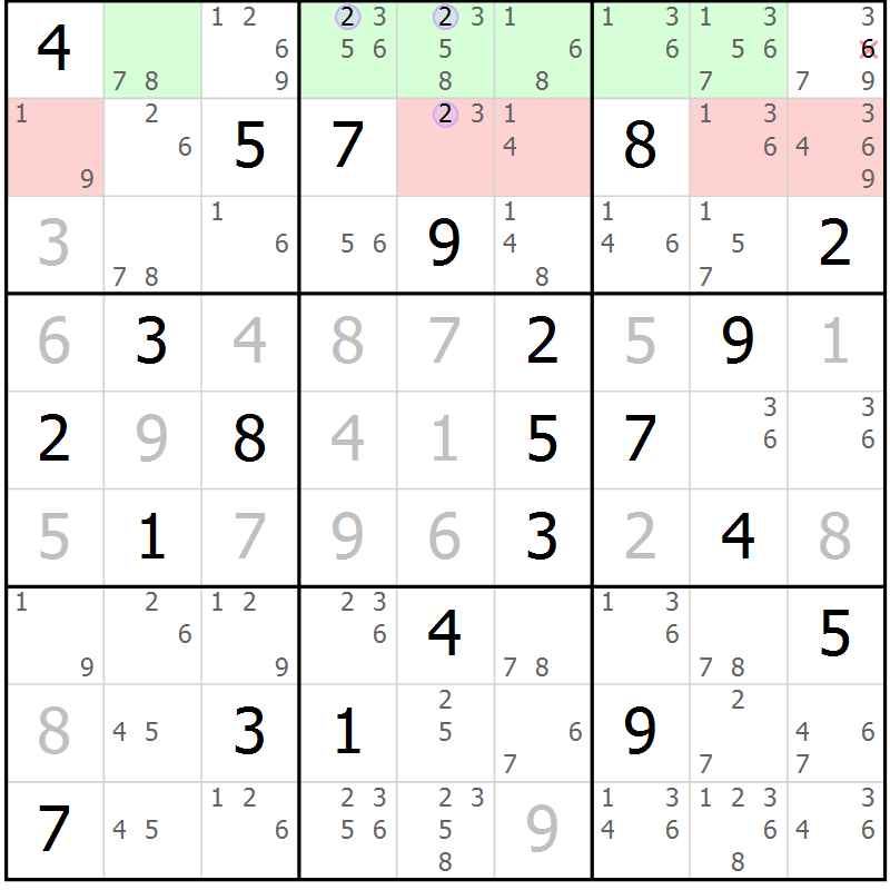 Position des candidats pour la solution de la Gr 15 page 18 du magazine de sudoku Suprême n° 023