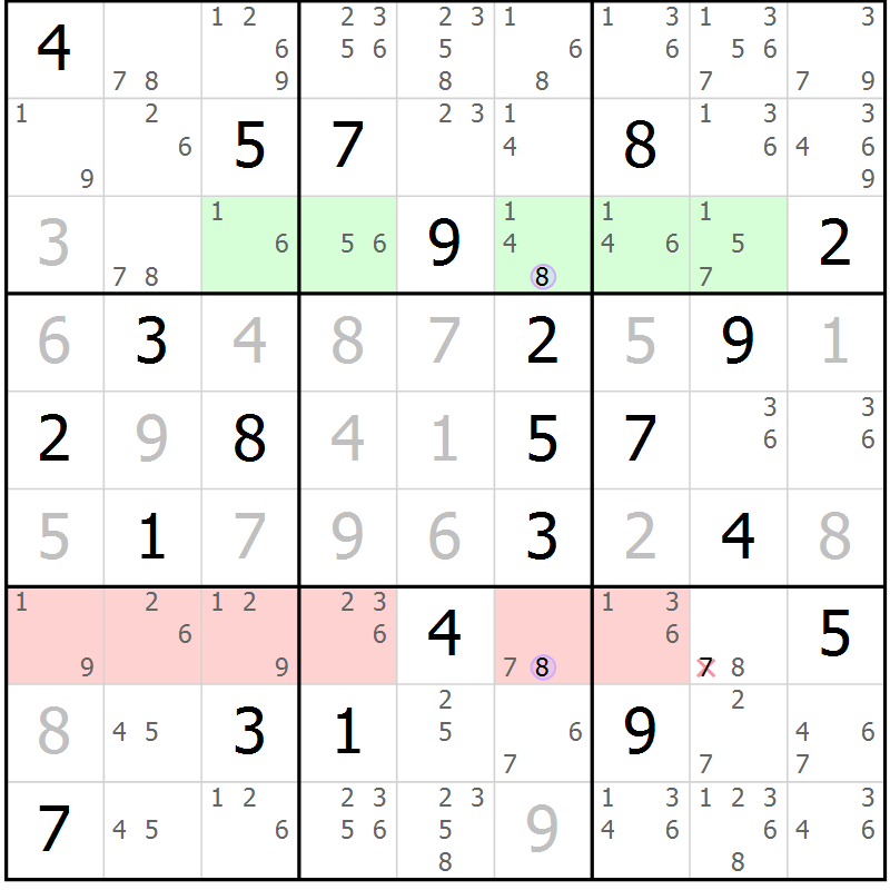 Position des candidats pour la solution de la Gr 15 page 18 du magazine de sudoku Suprême n° 023
