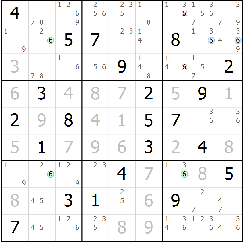 Position des candidats pour la solution de la Gr 15 page 18 du magazine de sudoku Suprême n° 023