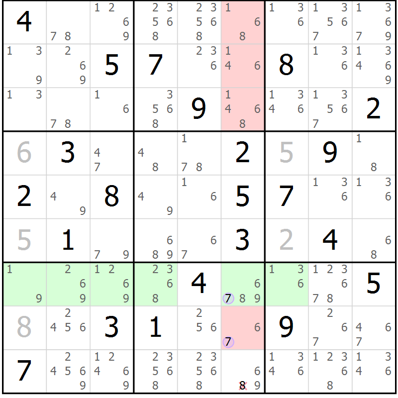 Position des candidats pour la solution de la Gr 15 page 18 du magazine de sudoku Suprême n° 023