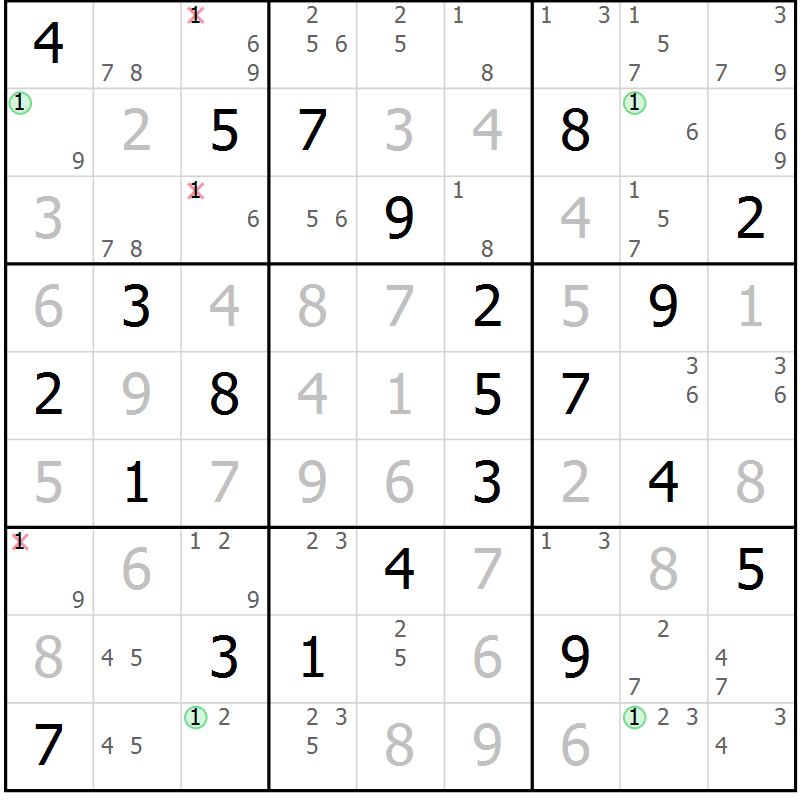 Position des candidats pour la solution de la Gr 15 page 18 du magazine de sudoku Suprême n° 023