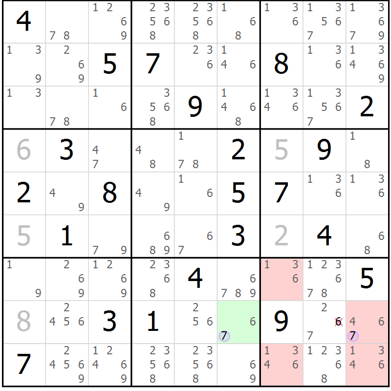 Position des candidats pour la solution de la Gr 15 page 18 du magazine de sudoku Suprême n° 023