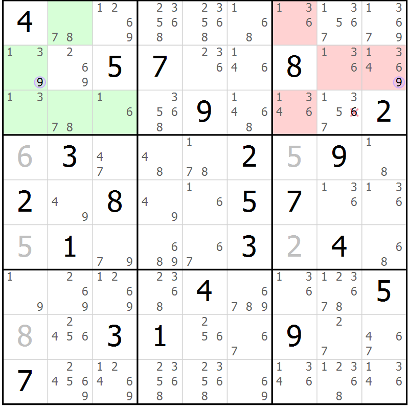 Position des candidats pour la solution de la Gr 15 page 18 du magazine de sudoku Suprême n° 023