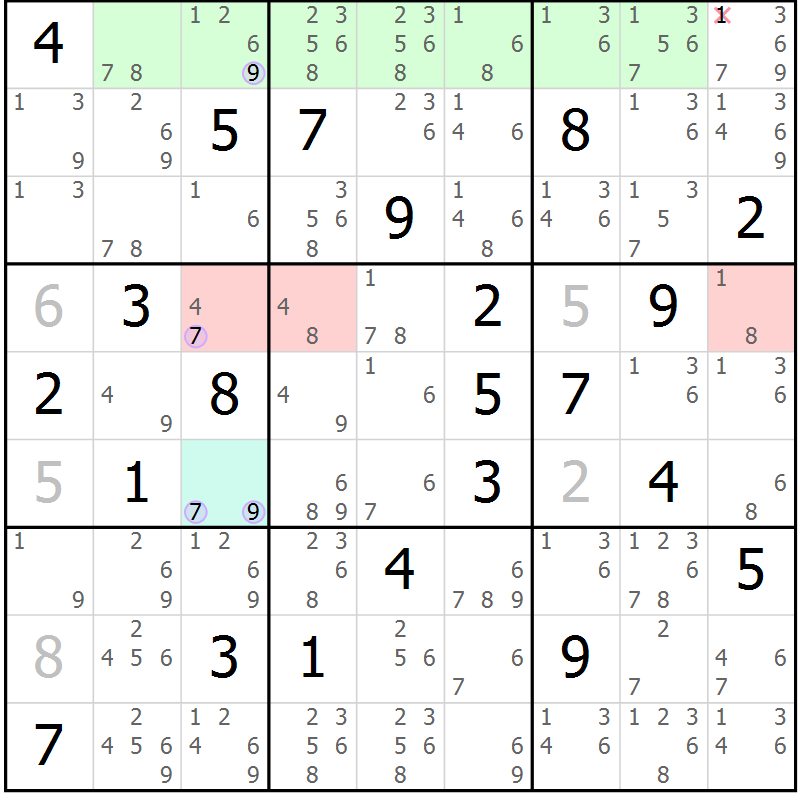 Position des candidats pour la solution de la Gr 15 page 18 du magazine de sudoku Suprême n° 023