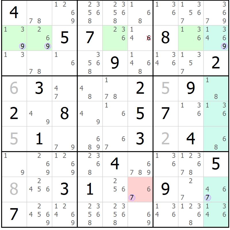Position des candidats pour la solution de la Gr 15 page 18 du magazine de sudoku Suprême n° 023
