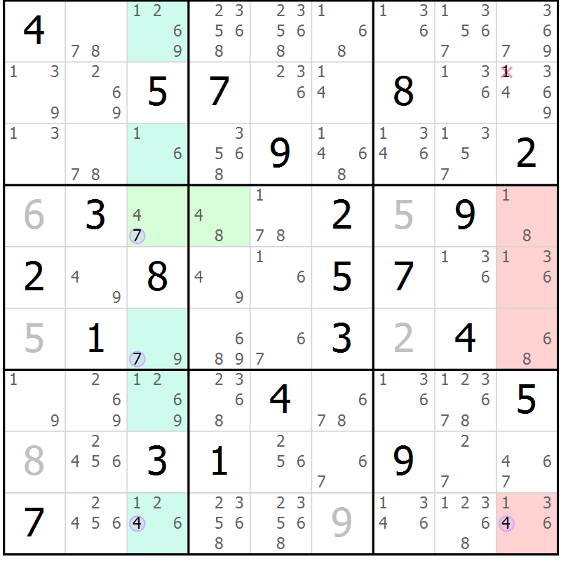 Position des candidats pour la solution de la Gr 15 page 18 du magazine de sudoku Suprême n° 023