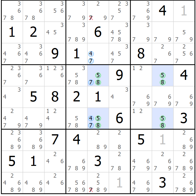Position des candidats pour la solution de la Gr 16 page 19 du magazine de sudoku Suprême n° 023