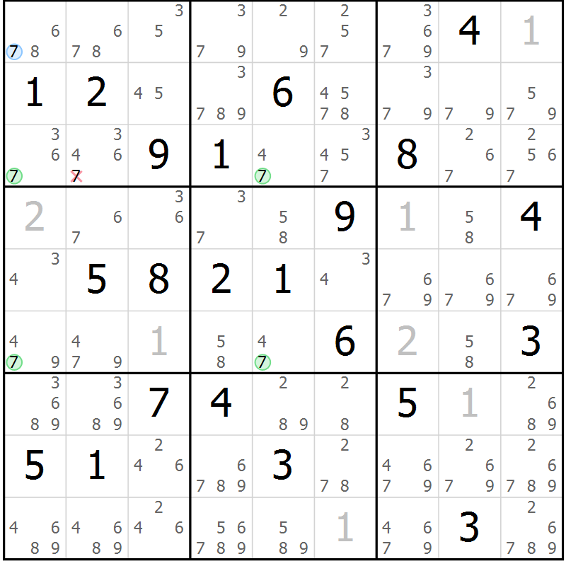 Position des candidats pour la solution de la Gr 16 page 19 du magazine de sudoku Suprême n° 023