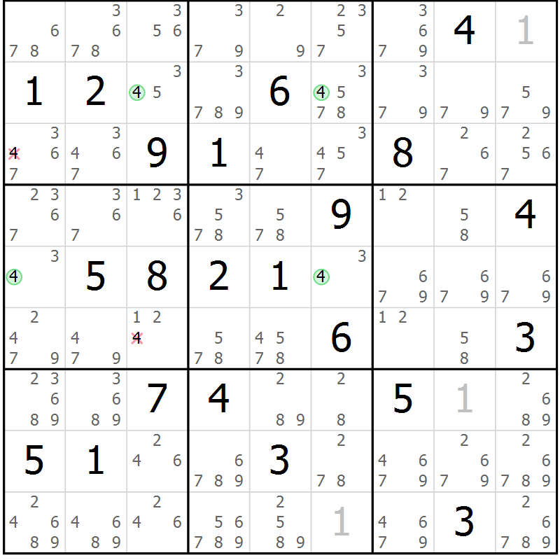 Position des candidats pour la solution de la Gr 16 page 19 du magazine de sudoku Suprême n° 023