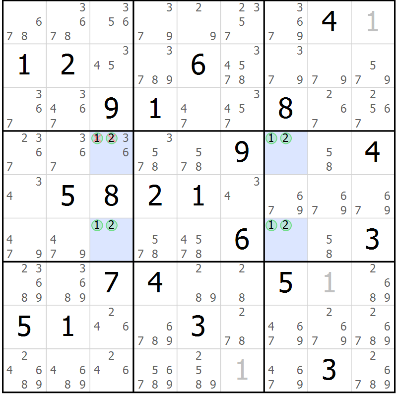 Position des candidats pour la solution de la Gr 16 page 19 du magazine de sudoku Suprême n° 023