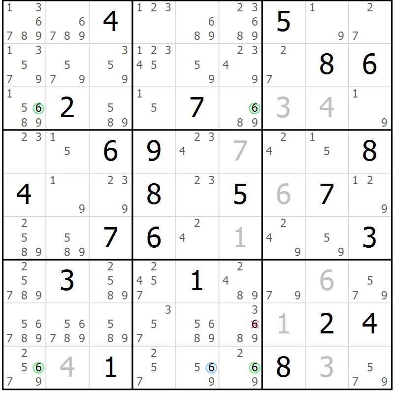 Position des candidats pour la solution de la Gr 17 page 20 du magazine de sudoku Suprême n° 023