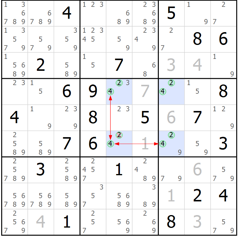 Position des candidats pour la solution de la Gr 17 page 20 du magazine de sudoku Suprême n° 023