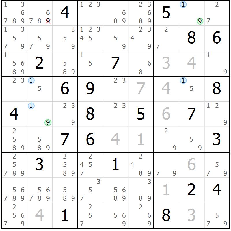 Position des candidats pour la solution de la Gr 17 page 20 du magazine de sudoku Suprême n° 023