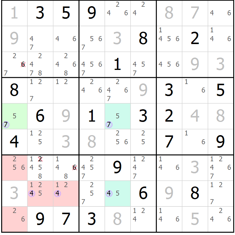 Position des candidats pour la solution de la Gr 18 page 21 du magazine de sudoku Suprême n° 023