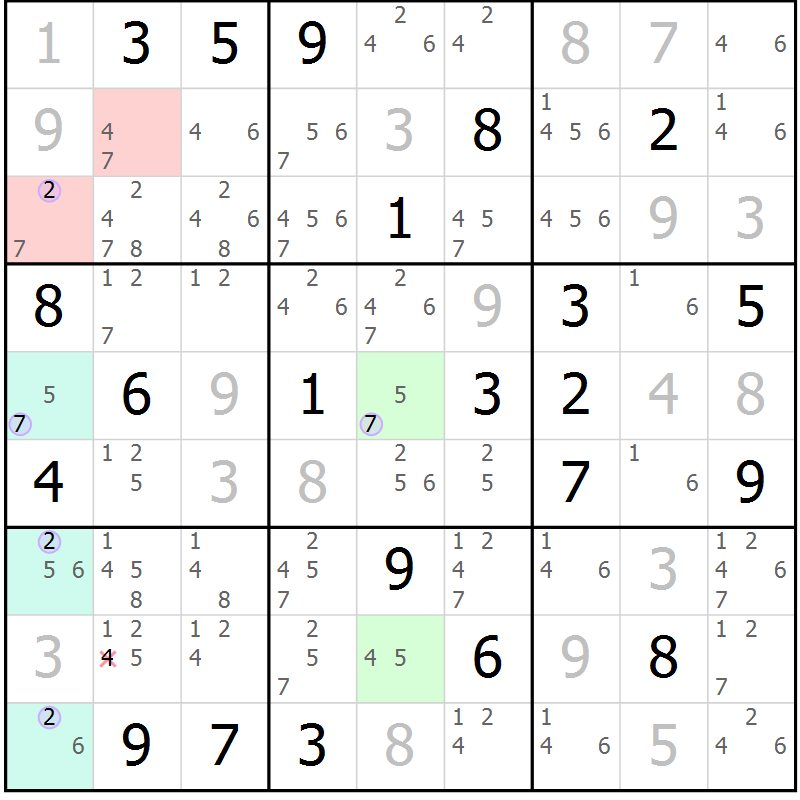 Position des candidats pour la solution de la Gr 18 page 21 du magazine de sudoku Suprême n° 023