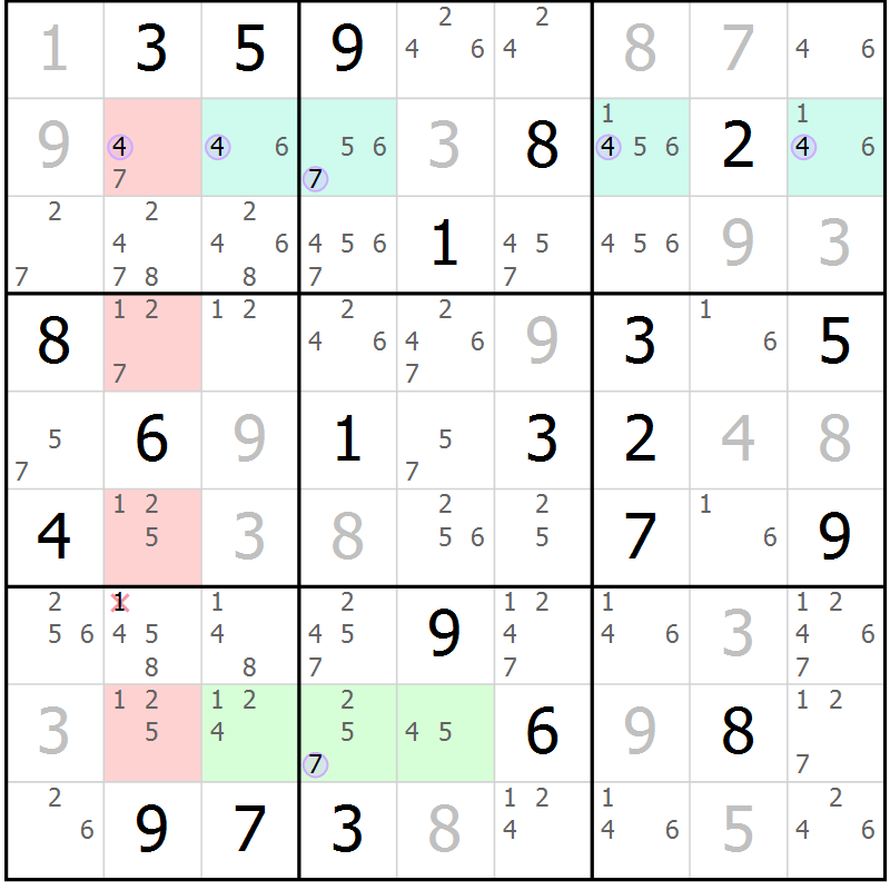 Position des candidats pour la solution de la Gr 18 page 21 du magazine de sudoku Suprême n° 023