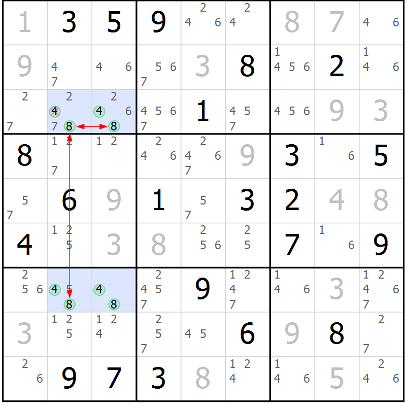 Position des candidats pour la solution de la Gr 18 page 21 du magazine de sudoku Suprême n° 023
