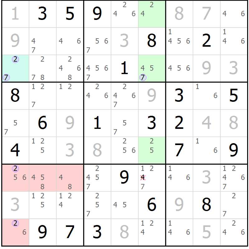 Position des candidats pour la solution de la Gr 18 page 21 du magazine de sudoku Suprême n° 023
