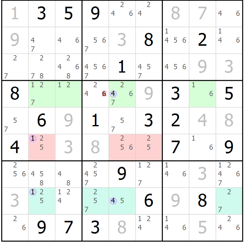 Position des candidats pour la solution de la Gr 18 page 21 du magazine de sudoku Suprême n° 023