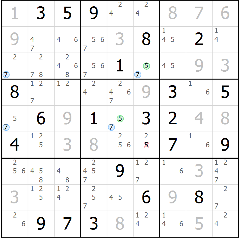 Position des candidats pour la solution de la Gr 18 page 21 du magazine de sudoku Suprême n° 023
