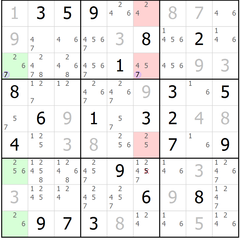 Position des candidats pour la solution de la Gr 18 page 21 du magazine de sudoku Suprême n° 023