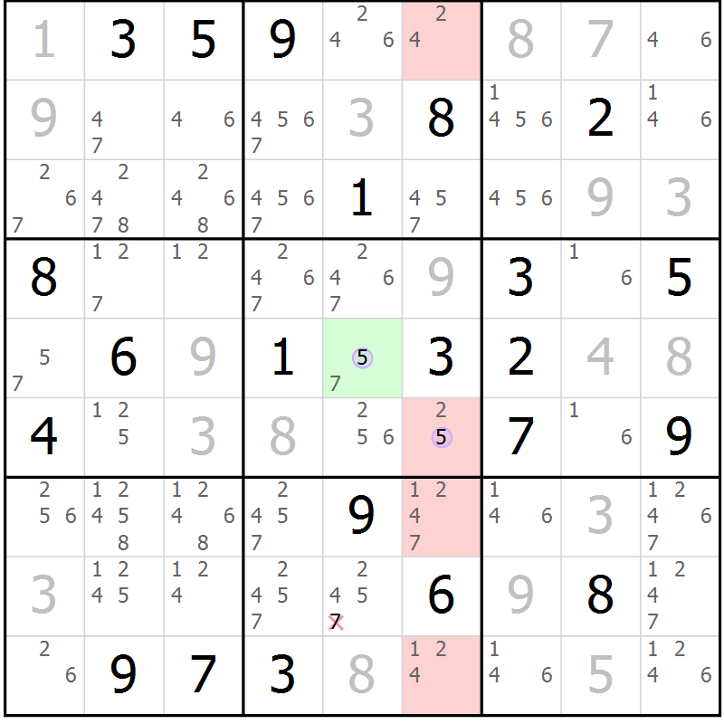 Position des candidats pour la solution de la Gr 18 page 21 du magazine de sudoku Suprême n° 023