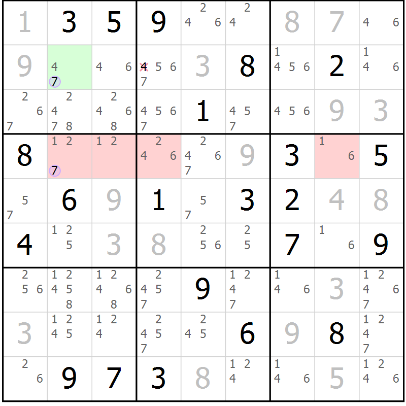 Position des candidats pour la solution de la Gr 18 page 21 du magazine de sudoku Suprême n° 023