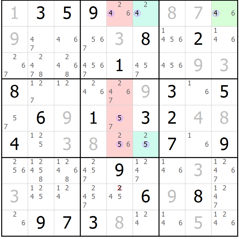 Position des candidats pour la solution de la Gr 18 page 21 du magazine de sudoku Suprême n° 023