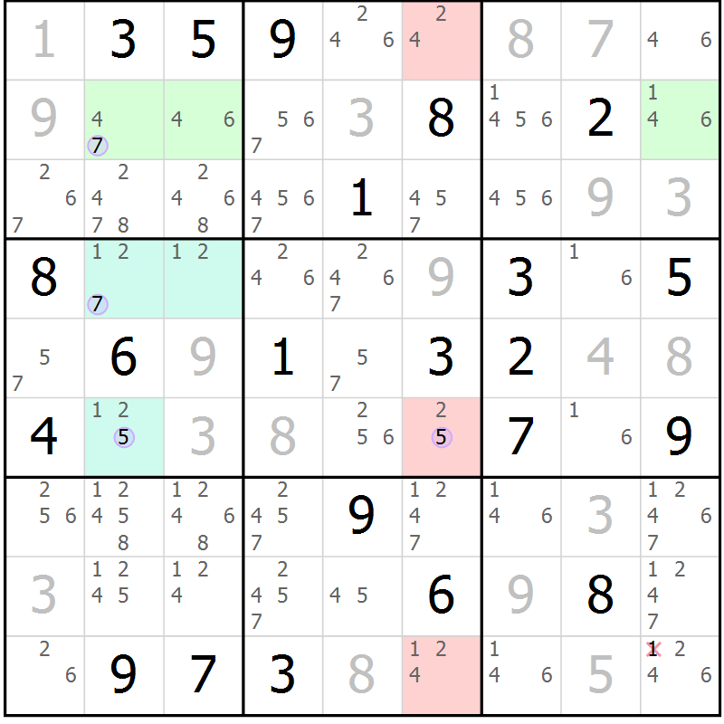 Position des candidats pour la solution de la Gr 18 page 21 du magazine de sudoku Suprême n° 023