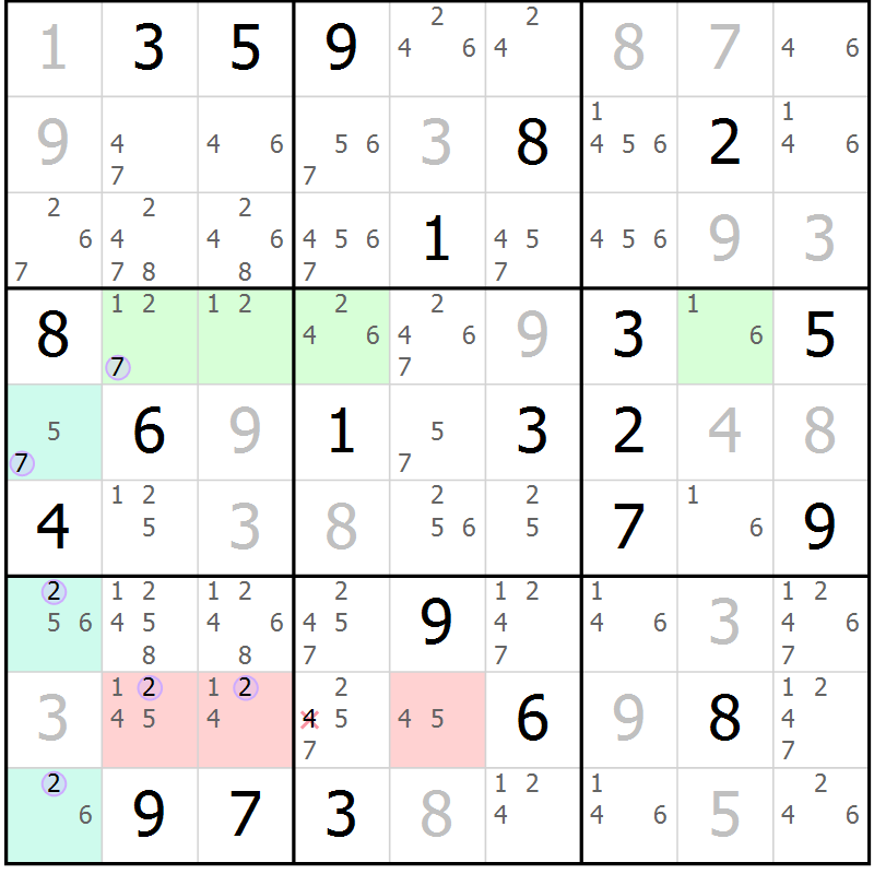Position des candidats pour la solution de la Gr 18 page 21 du magazine de sudoku Suprême n° 023