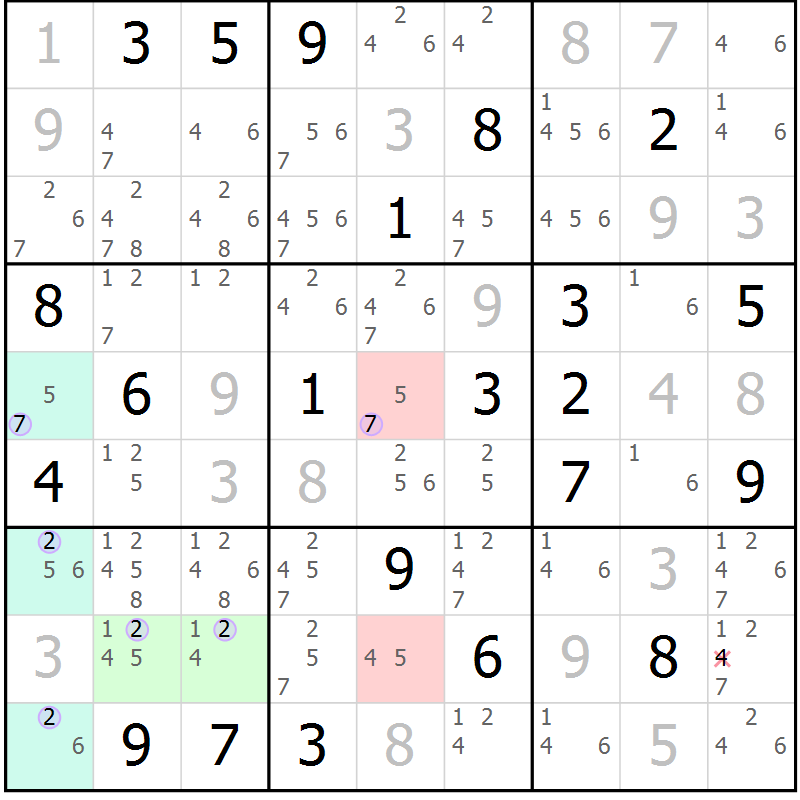 Position des candidats pour la solution de la Gr 18 page 21 du magazine de sudoku Suprême n° 023