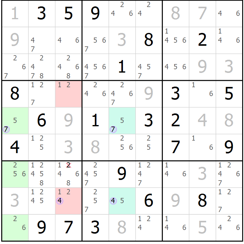 Position des candidats pour la solution de la Gr 18 page 21 du magazine de sudoku Suprême n° 023