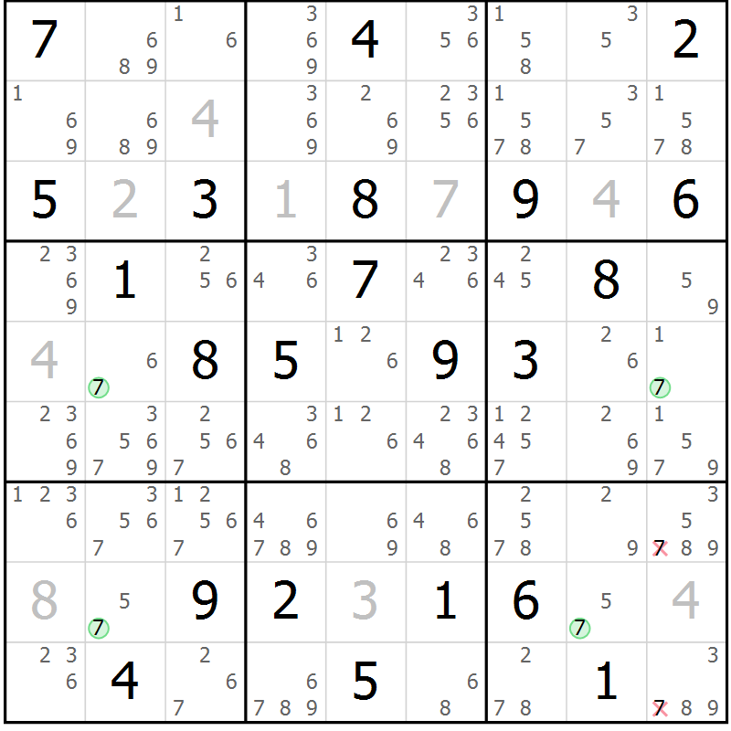 Position des candidats pour la solution de la Gr 19 page 22 du magazine de sudoku Suprême n° 023