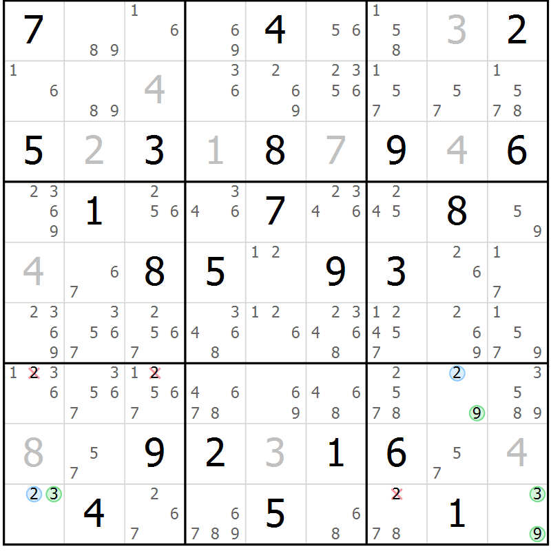 Position des candidats pour la solution de la Gr 19 page 22 du magazine de sudoku Suprême n° 023