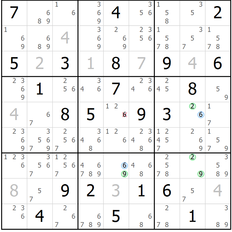 Position des candidats pour la solution de la Gr 19 page 22 du magazine de sudoku Suprême n° 023