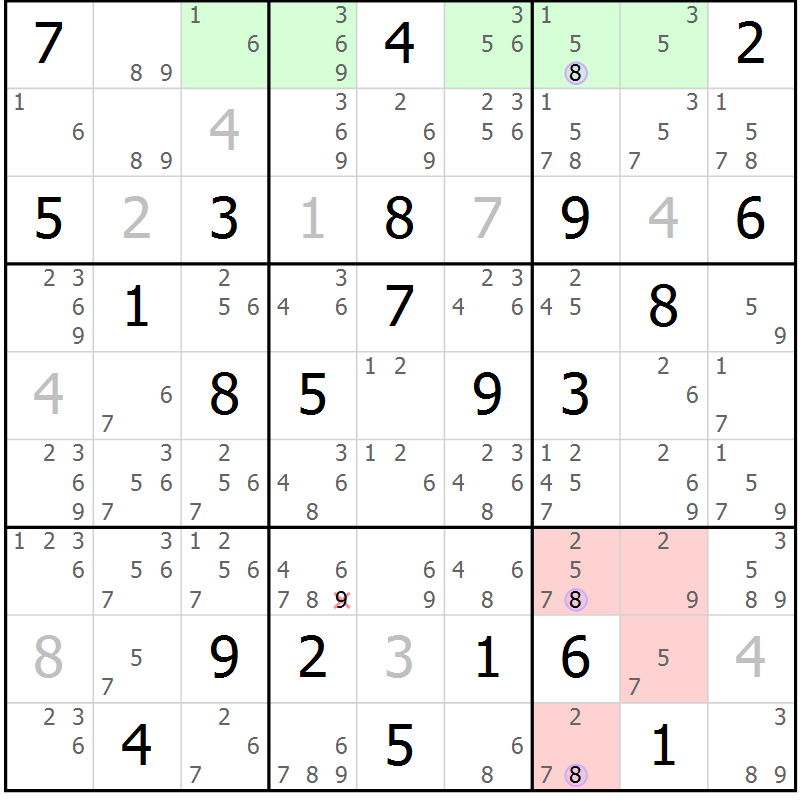 Position des candidats pour la solution de la Gr 19 page 22 du magazine de sudoku Suprême n° 023