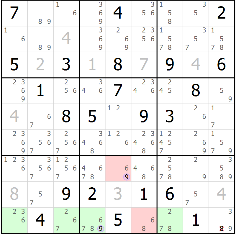 Position des candidats pour la solution de la Gr 19 page 22 du magazine de sudoku Suprême n° 023