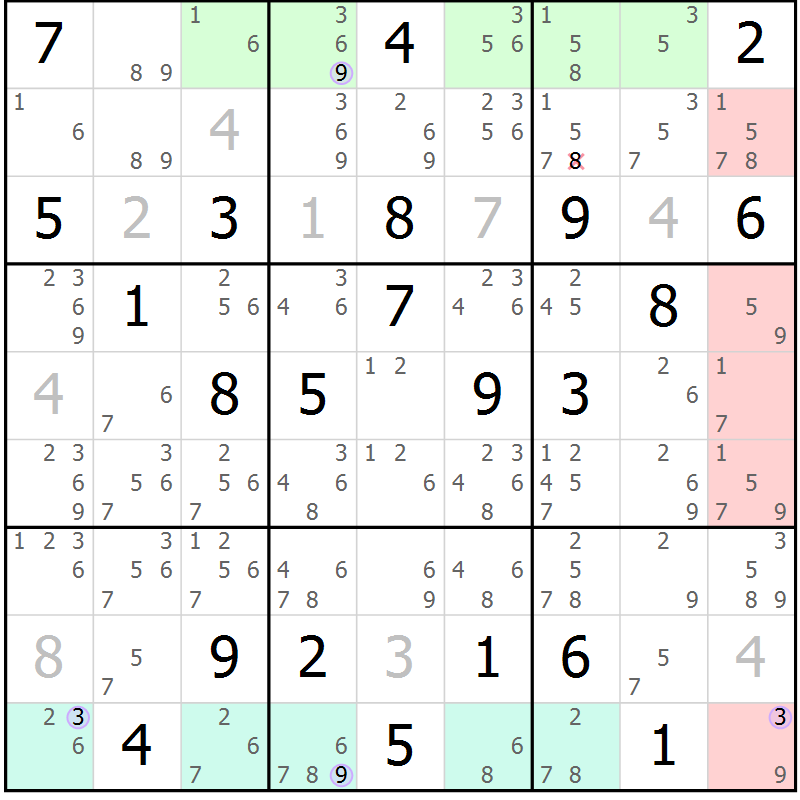 Position des candidats pour la solution de la Gr 19 page 22 du magazine de sudoku Suprême n° 023