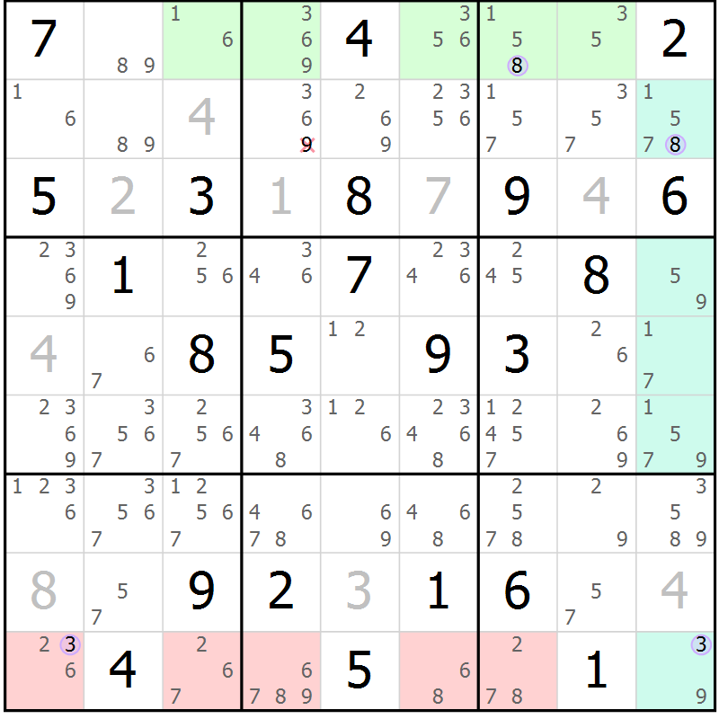 Position des candidats pour la solution de la Gr 19 page 22 du magazine de sudoku Suprême n° 023