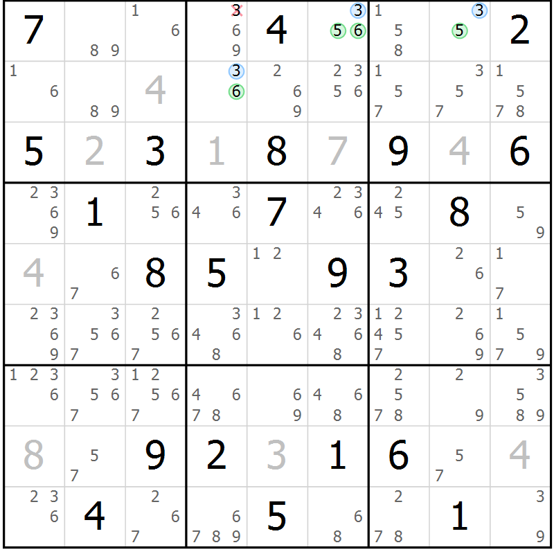 Position des candidats pour la solution de la Gr 19 page 22 du magazine de sudoku Suprême n° 023